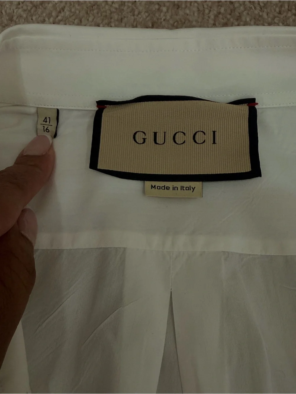 Gucci White Men’s Button-Down Shirt with Subtle Embroidered Logo